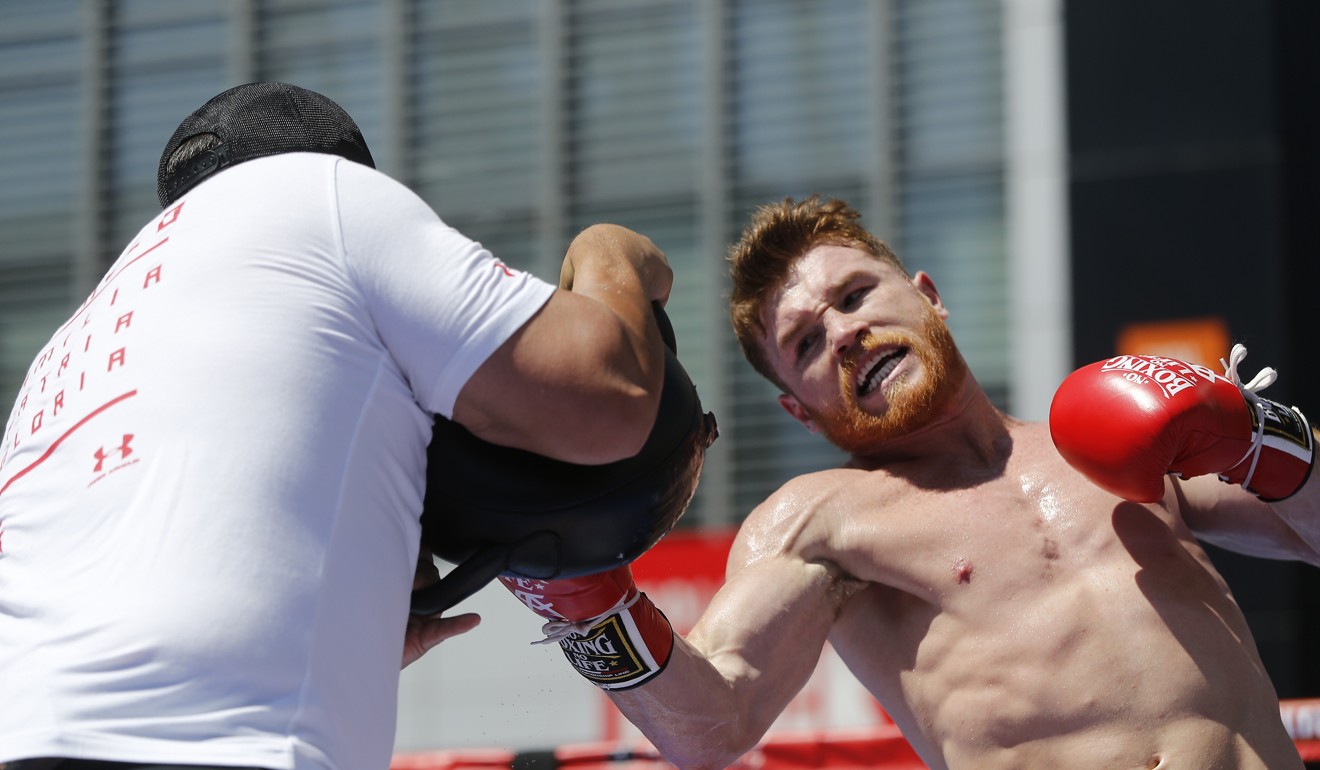Canelo Alvarez works out as he hosts an open media workout in Los Angeles. Photo: AP