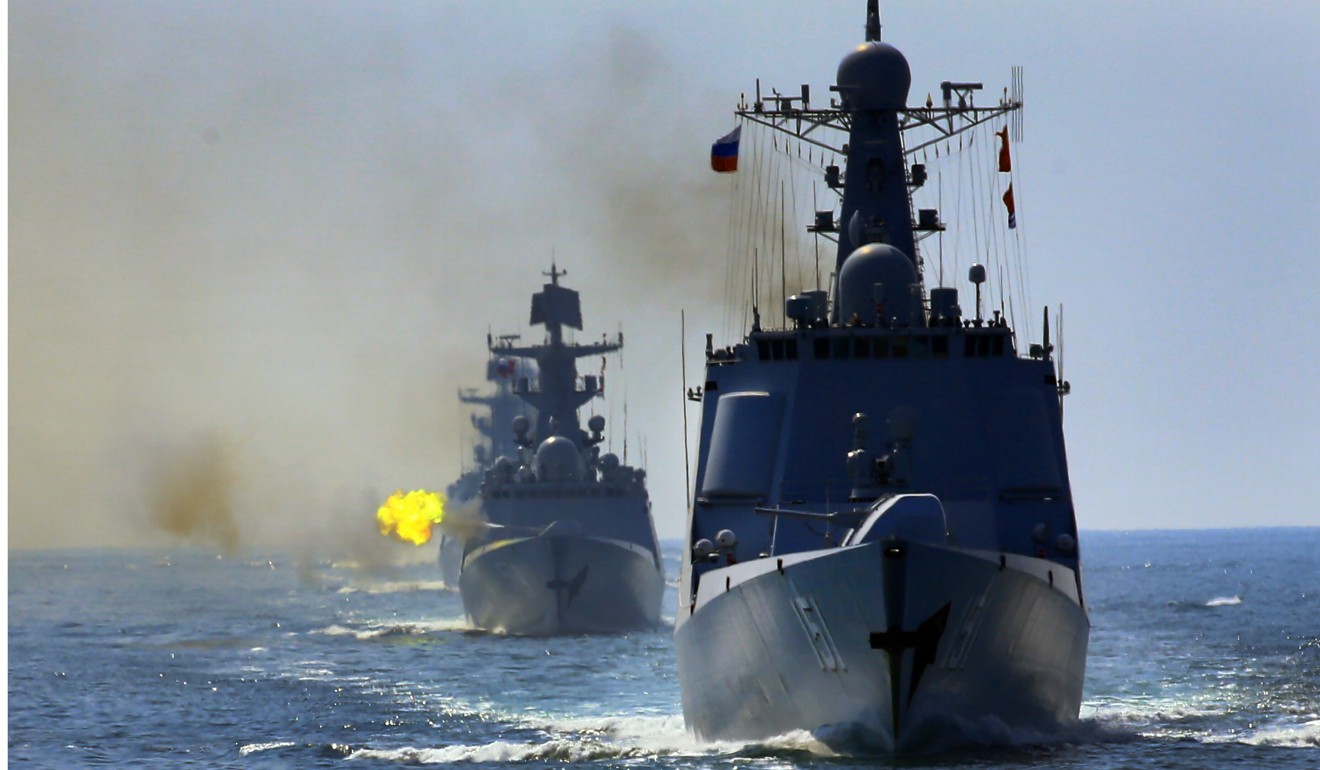 Chinese and Russian fleets fire main guns during a naval drill off Guangdong in September last year. Photo: Xinhua