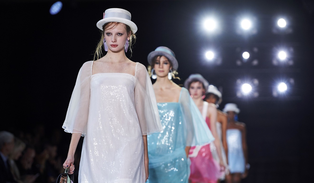 Models present creations for fashion house Emporio Armani for the spring/summer 2018 collection on the third day of London Fashion Week. Photo: AFP