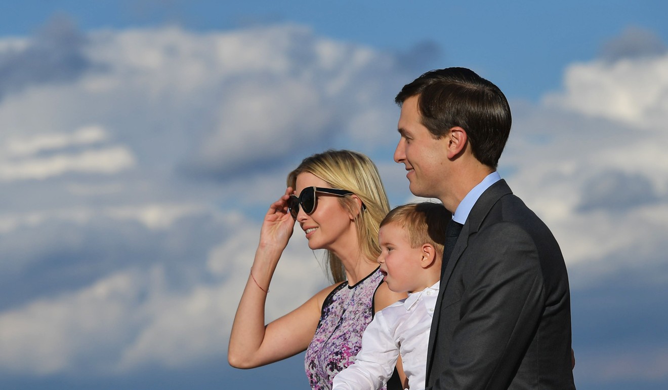 Ivanka Trump and husband Jared Kushner step off Air Force One with son Theodore on September 15, 2017 in Morristown, New Jersey. Photo: AFP