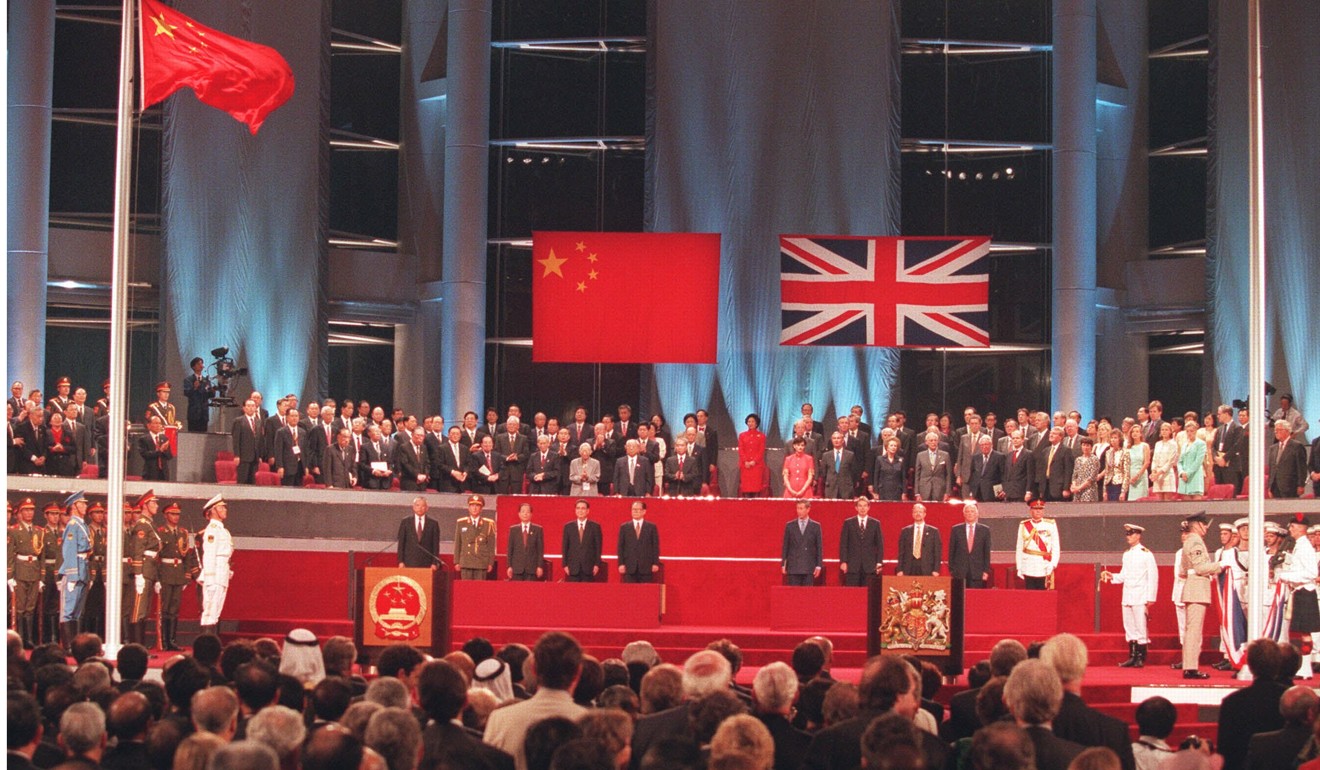 The Hong Kong handover ceremony in 1997. Initial anxiety about interference from the Chinese central government was unfounded, Kerr says. Photo: AFP