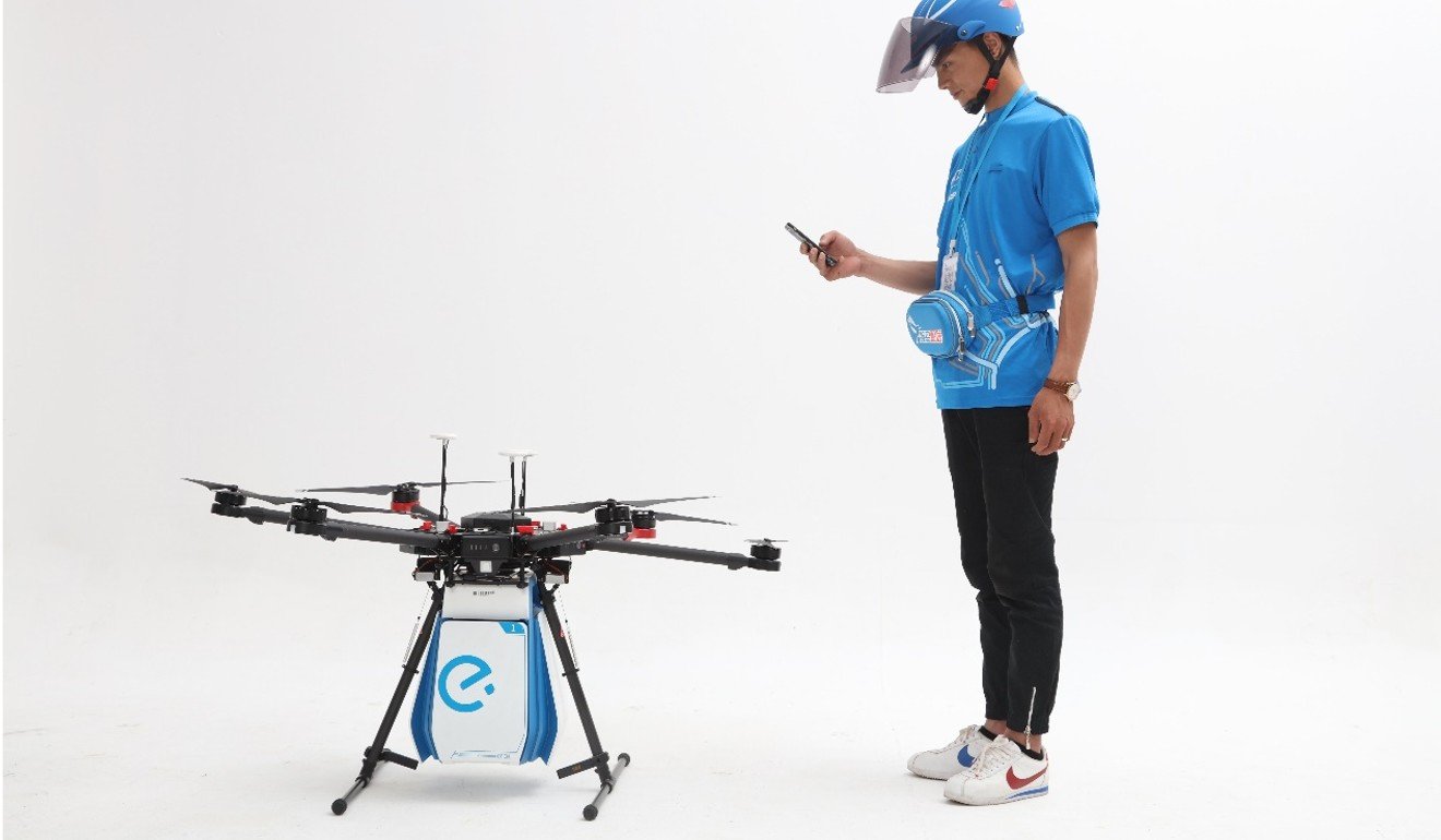 Ready for lift off soon: Ele.me’s new E7 drone. Photo: SCMP handout