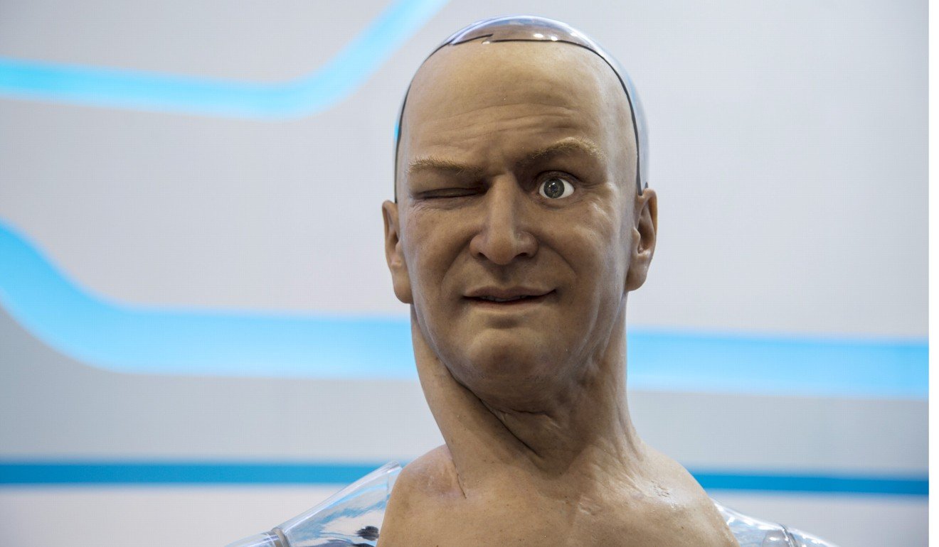 Han, the humanoid robot by Hanson Robotics reacts with a facial expression. Photo: Reuters