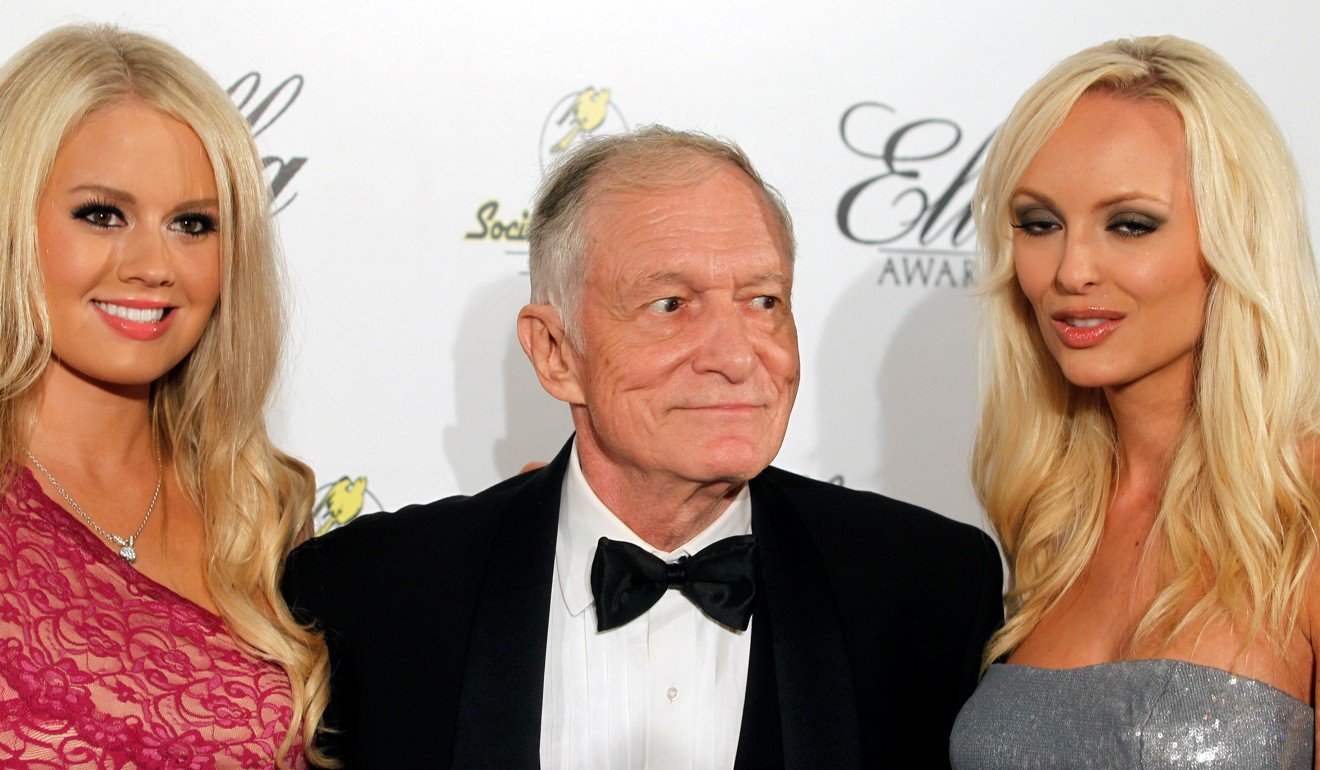 Playboy magazine founder Hugh Hefner and girlfriends Anna Sophia Berglund (left) and Shera Bechard arrive at the Society of Singers annual dinner in Beverly Hills, California, on September 19, 2011. Photo: Reuters