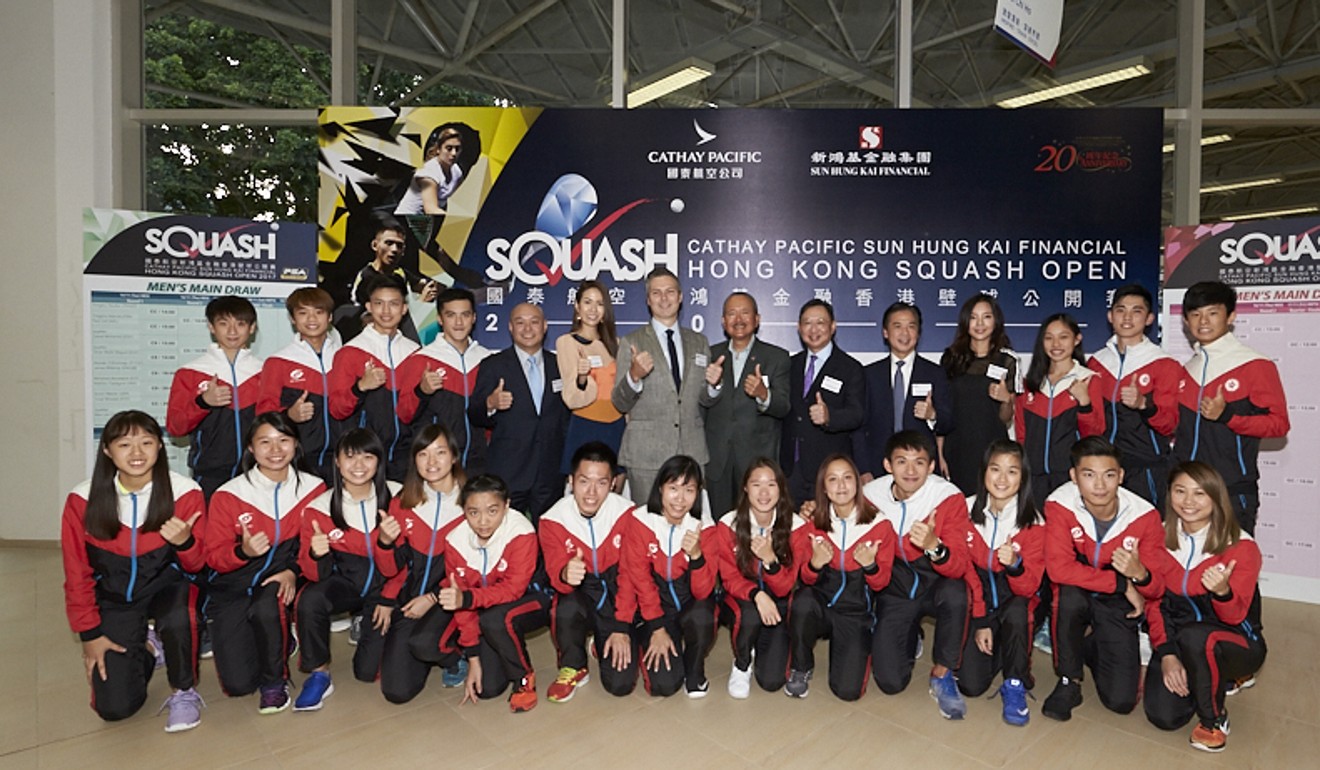 The Hong Kong team at the Hong Kong Open Squash press conference. Photo: Handout