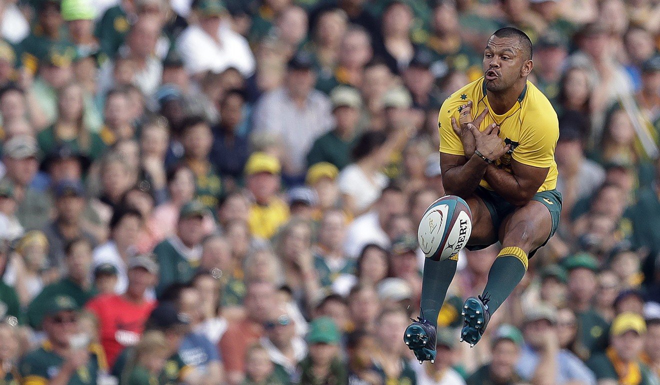 Australia’s Kurtley Beale makes a mess of a high ball. Photo: AP