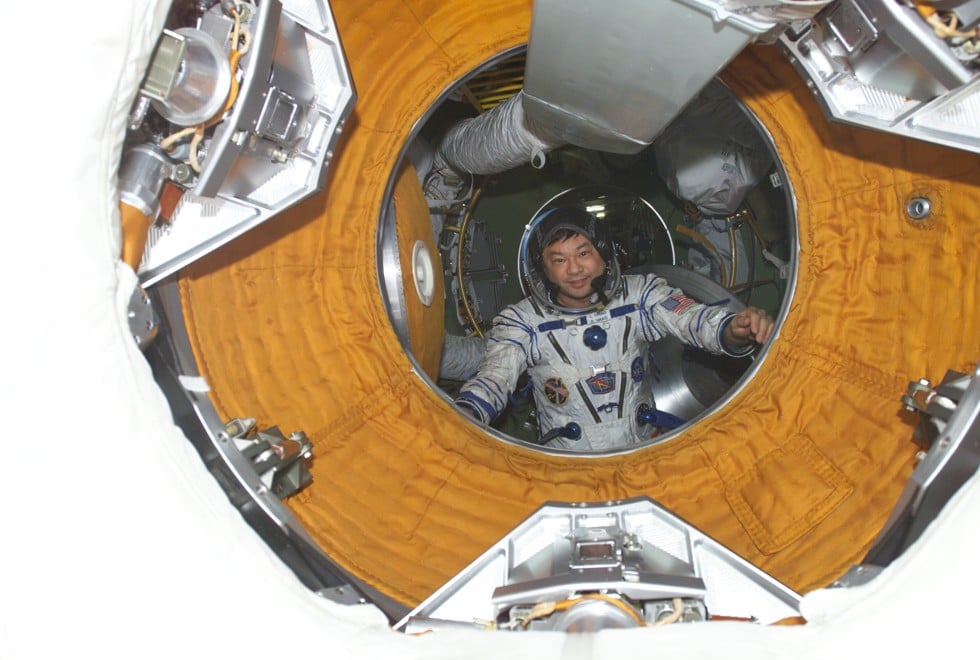 Chiao at the International Space Station in 2005, near the end of his mission.