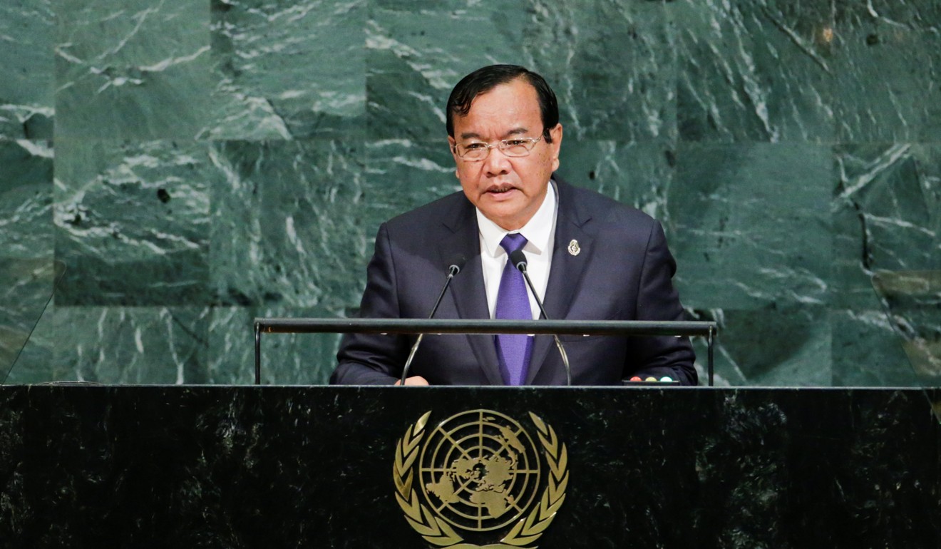 Cambodia’s Prime Minister Hun Sen addressing the United Nations General Assembly in September, 2017. Photo: Reuters