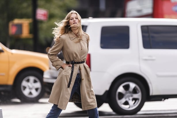 Toni Garrn has donated these vintage Burberry trench coat and Alexander Wang jeans to Vestiaire Collective.