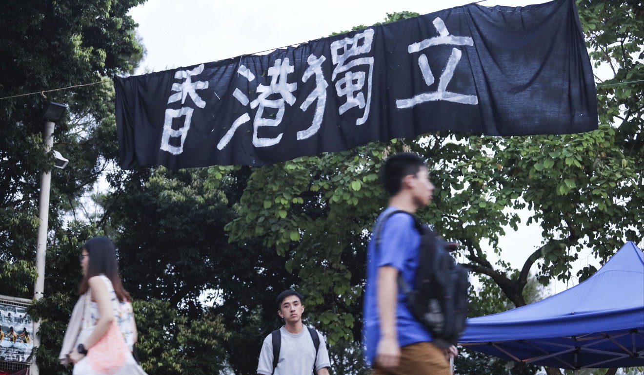 A pro-independence banner is seen at the campus of the Chinese University of Hong Kong in Sha Tin in September. Photo: Felix Wong
