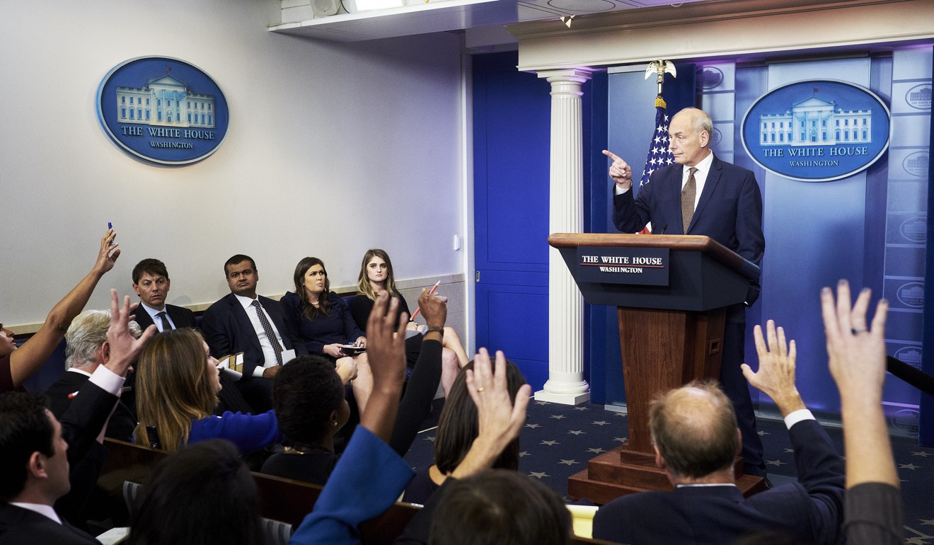 John Kelly, White House chief of staff, takes questions during a White House press briefing. Photo: Bloomberg