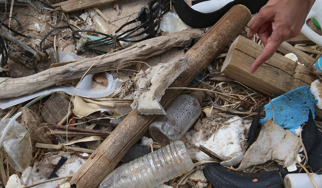 Empty plastic bottles were among the rubbish on the island’s shore. Photo: K. Y. Cheng