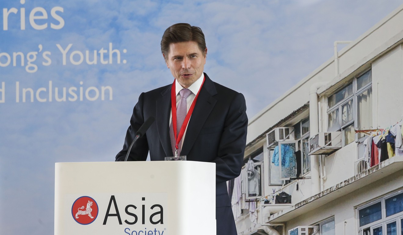 Nicolas Aguzin, JP Morgan’s chairman and chief executive officer for Asia Pacific, speaks at the forum on innovation and entrepreneurship at the Asia Society in Hong Kong.Photo: Dickson Lee