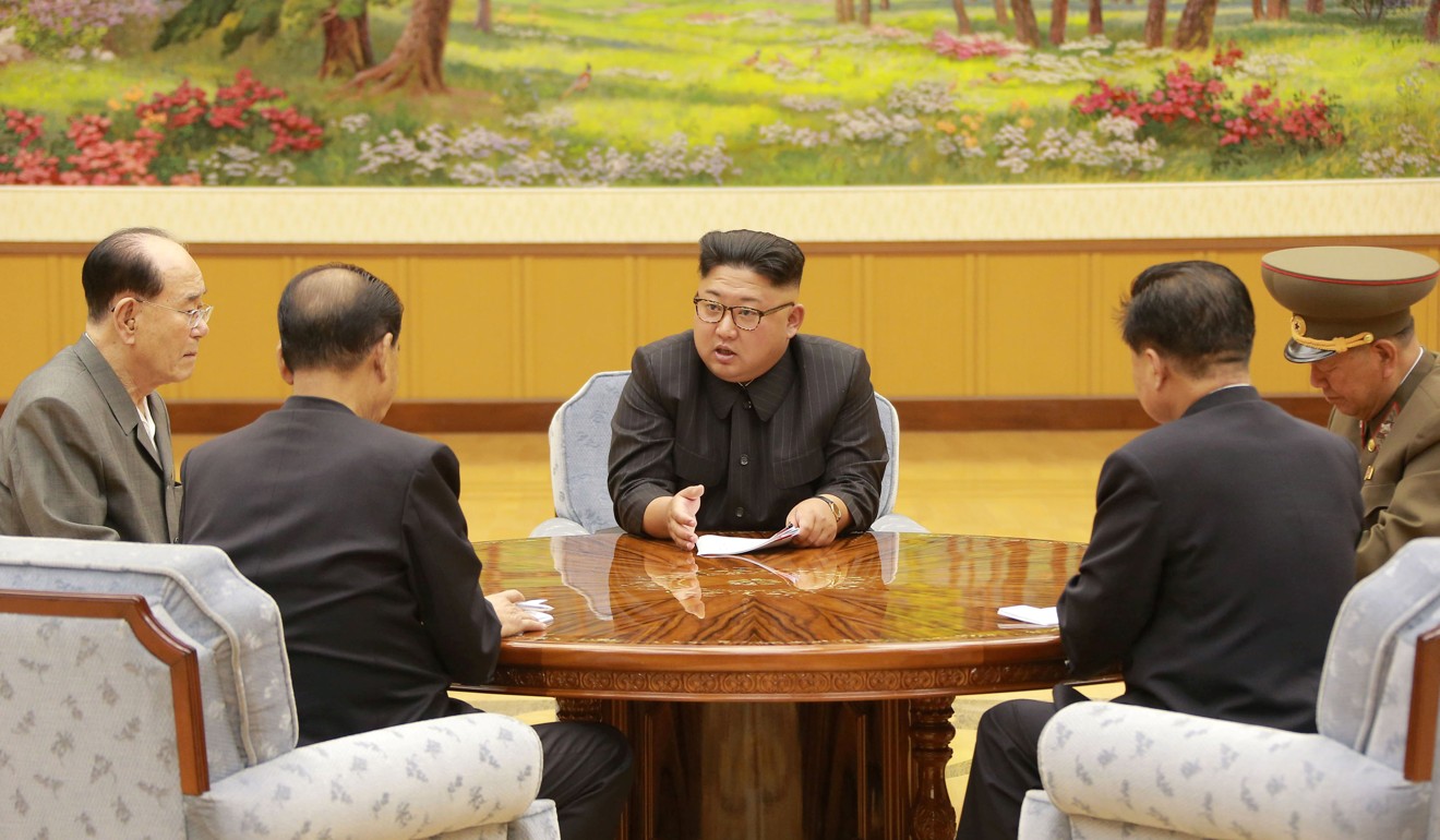 North Korean leader Kim Jong-un participates in a meeting with the Presidium of the Political Bureau of the Central Committee of the Workers Party of Korea. Photo: KCNA handout via Reuters