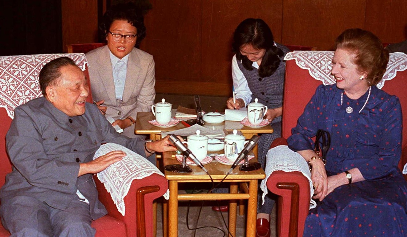 Chinese leader Deng Xiaoping and British prime minister Margaret Thatcher in 1982, in the run-up to the signing of the joint declaration, which guaranteed human rights and freedoms in Hong Kong. Photo: AFP