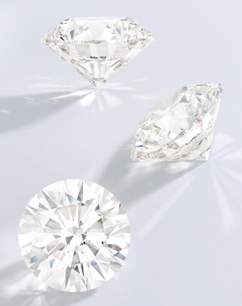 Three views of the 110.92-carat round diamond, which has an estimated vale of up to US$6.2 million. Photo: Sotheby’s