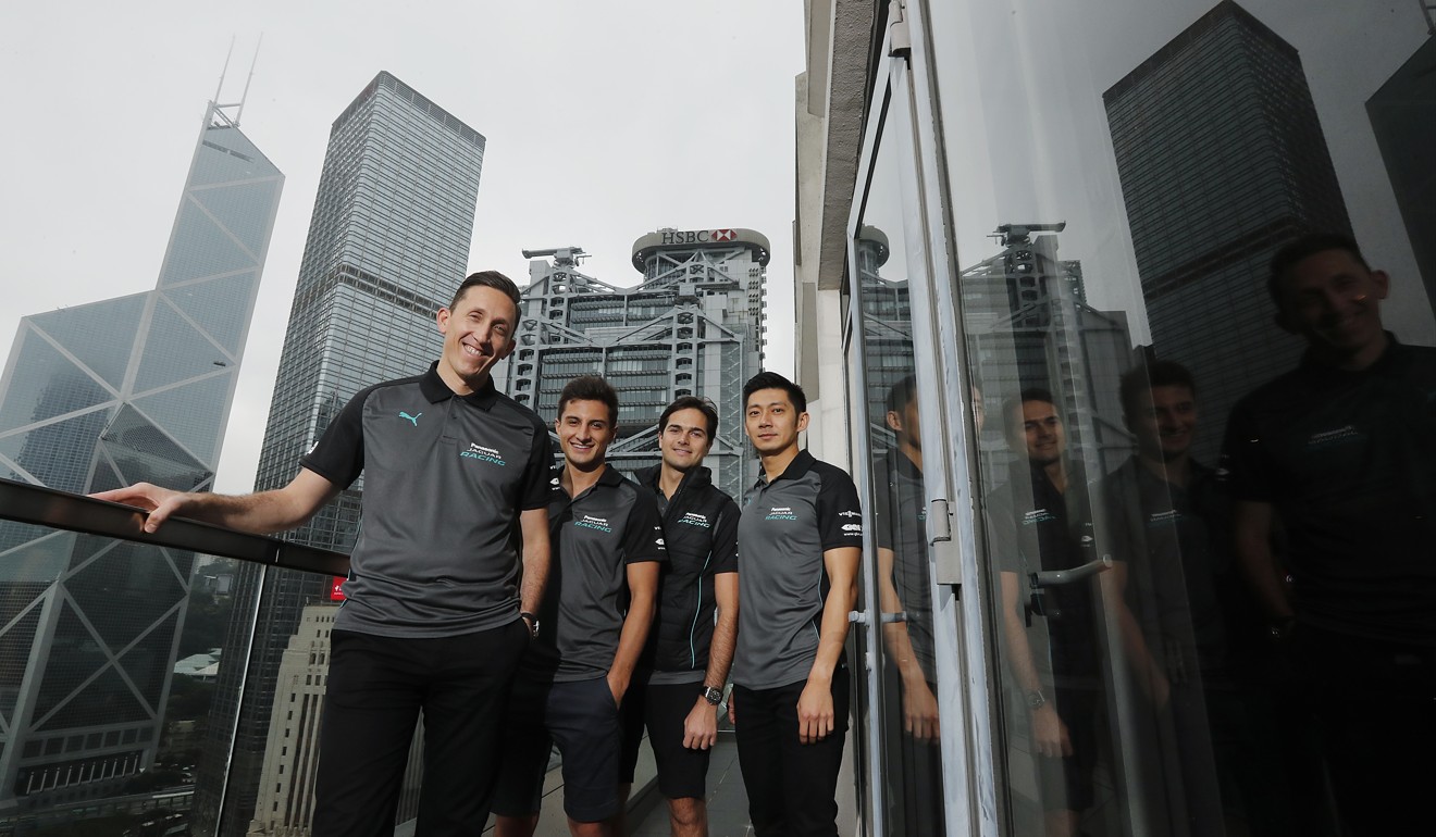 (Left to right): Jaguar team director James Barclay, drivers Mitch Evans and Nelson Piquet Jnr and reserve driver Tung Ho-pin at the Mandarin Oriental in Central. Photo: Edward Wong