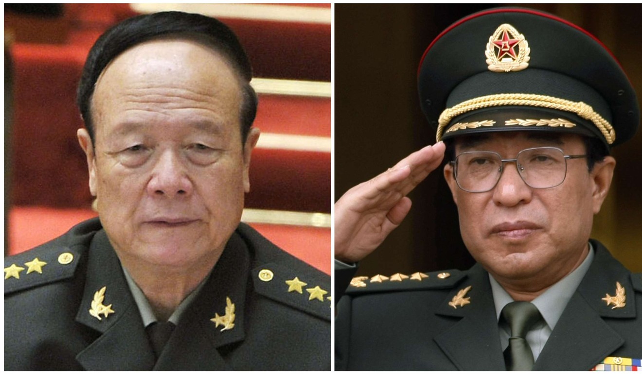 The People’s Liberation Army has expanded its campaign against graft to minimise any ongoing influence of disgraced leaders Guo Boxiong (left) and the late Xu Caihou. Photo: SCMP Pictures
