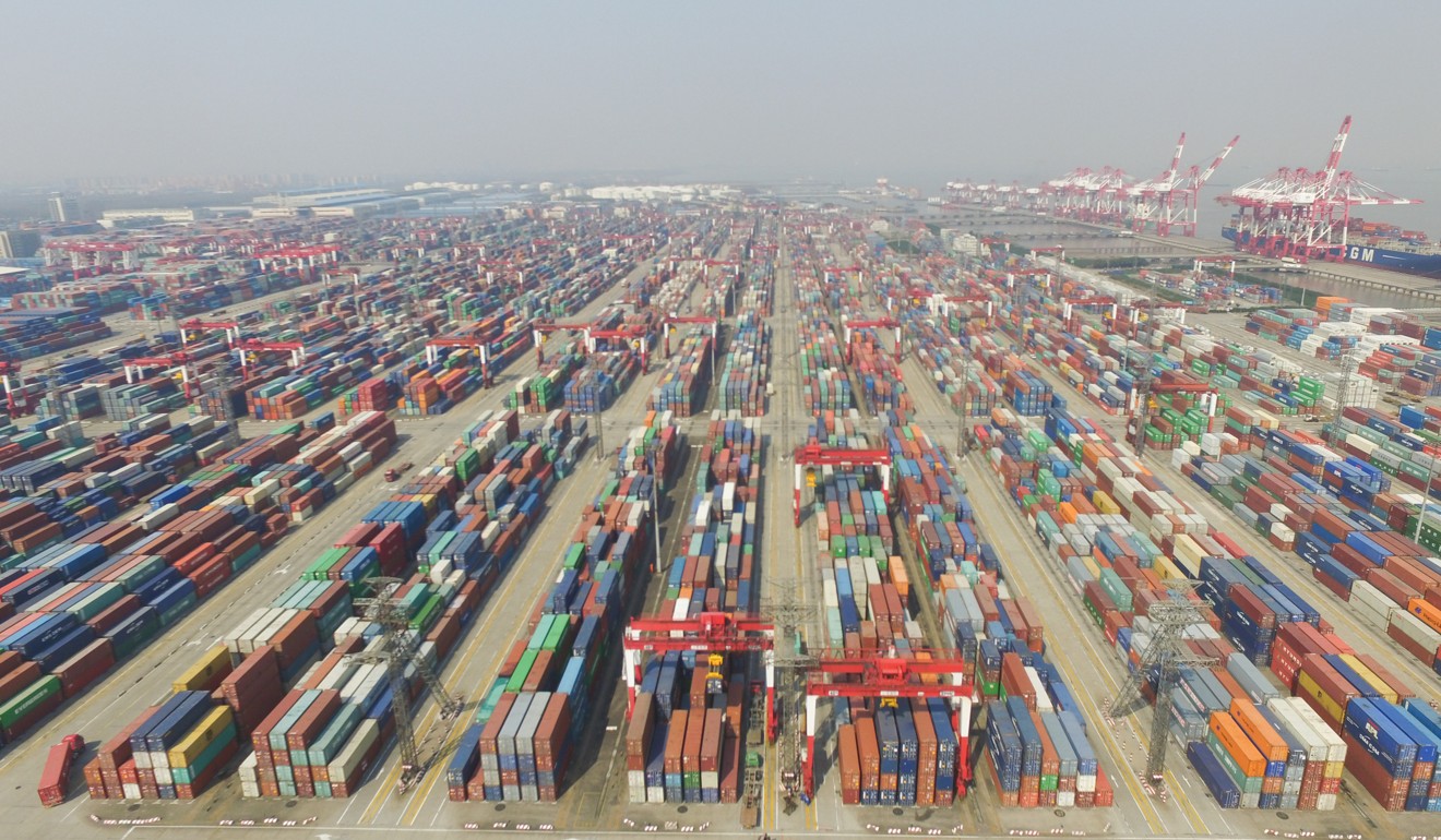 An aerial view of a container port at the Shanghai free trade zone. Photo: Xinhua