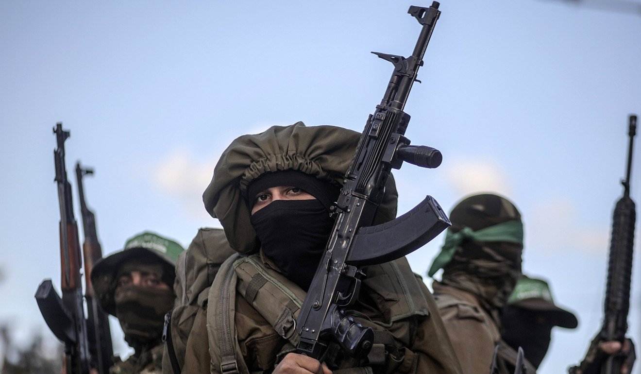 Fighters of Ezz al-Din Al Qassam Brigades, the armed wing of Palestinian Hamas movement, protest against Trump’s decision to recognise Jerusalem as the capital of Israel. Photo: EPA