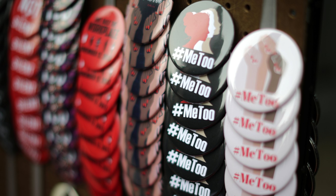 #MeToo badges for sale at a protest march for survivors of sexual assault and their supporters in Hollywood, California, last month. Photo: Reuters