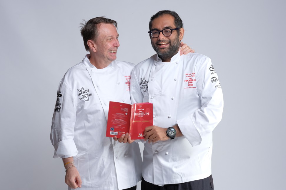 Chefs David Thompson (left) of Nahm and Anand of Gaggan both received two Michelin stars.