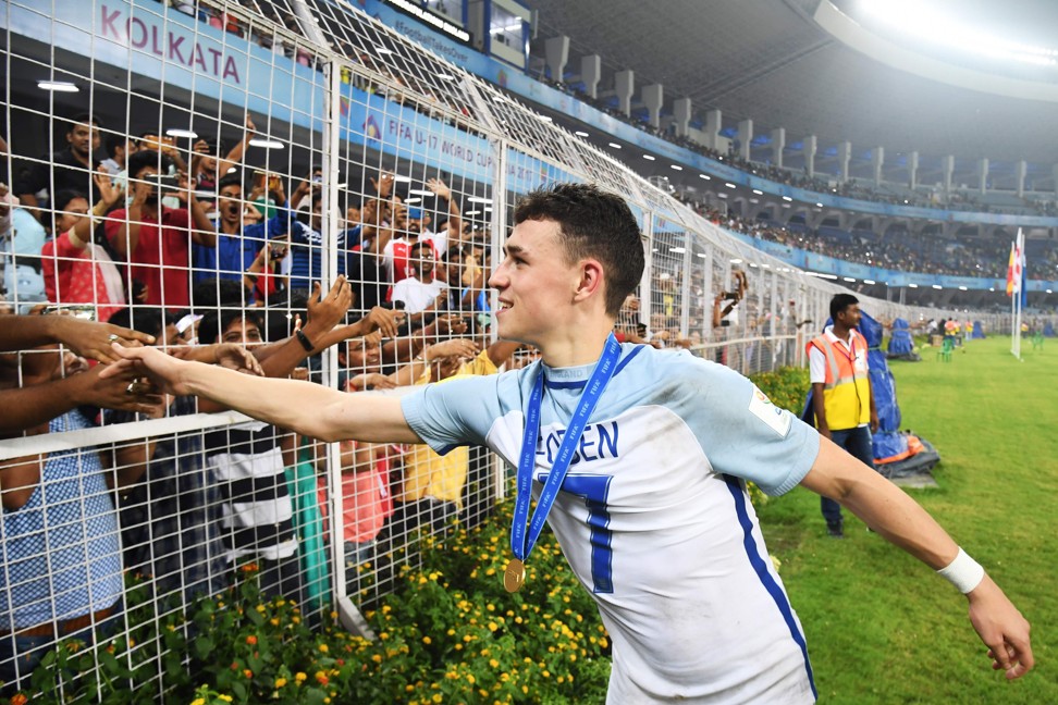 Manchester City academy graduate Phil Foden celebrates England's win over Spain in the final of the Fifa U-17 World Cup 2017 in India. Photo: AFP