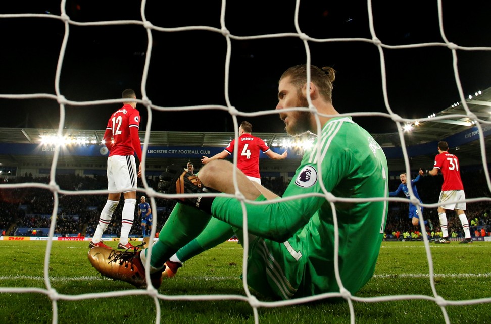 Manchester United goalkeeper David De Gea looks dejected after Leicester City's late equaliser. Photo: Reuters