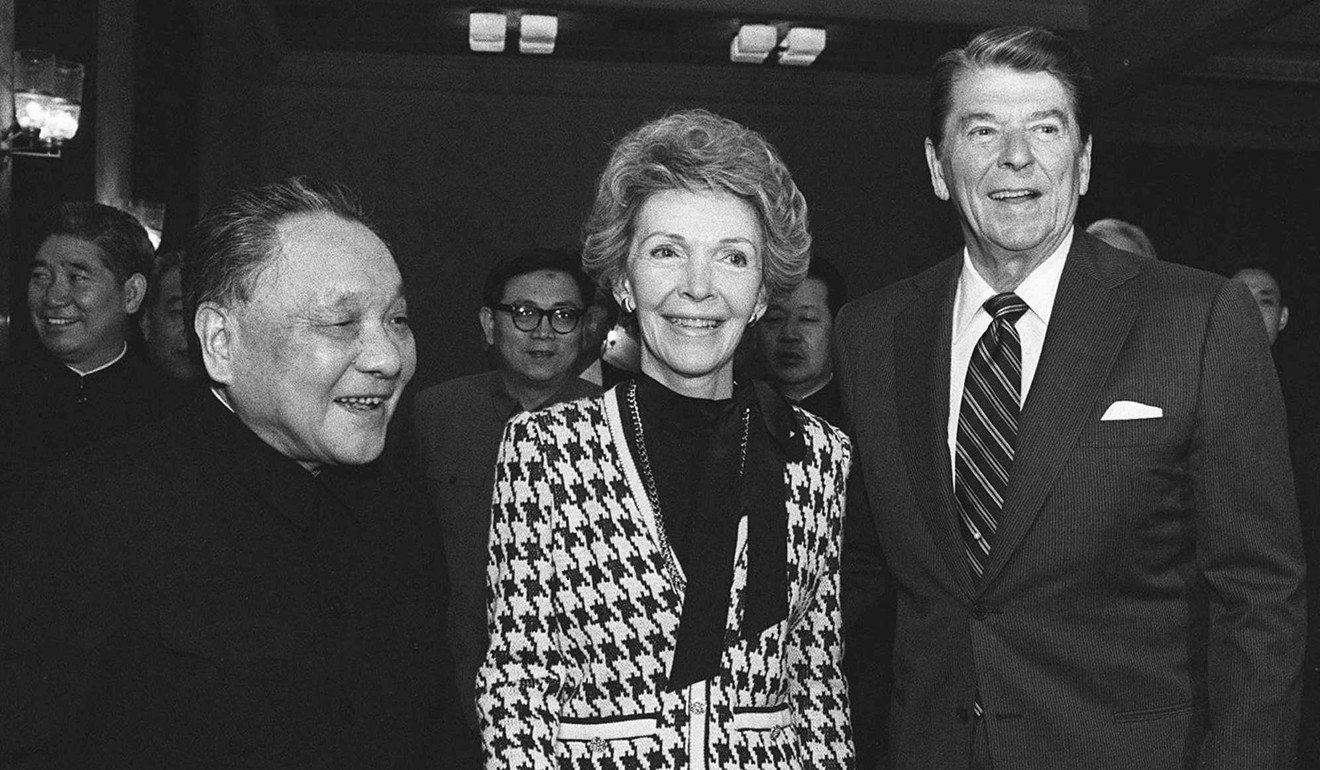 Paramount leader Deng Xiaoping accompanies US president Ronald Reagan and his wife, Nancy Reagan, in Beijing in April 1984. Photo: AP