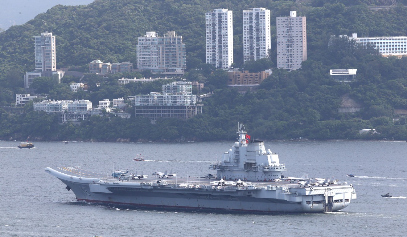 The Liaoning aircraft carrier enters Hong Kong waters in July. Photo: Felix Wong