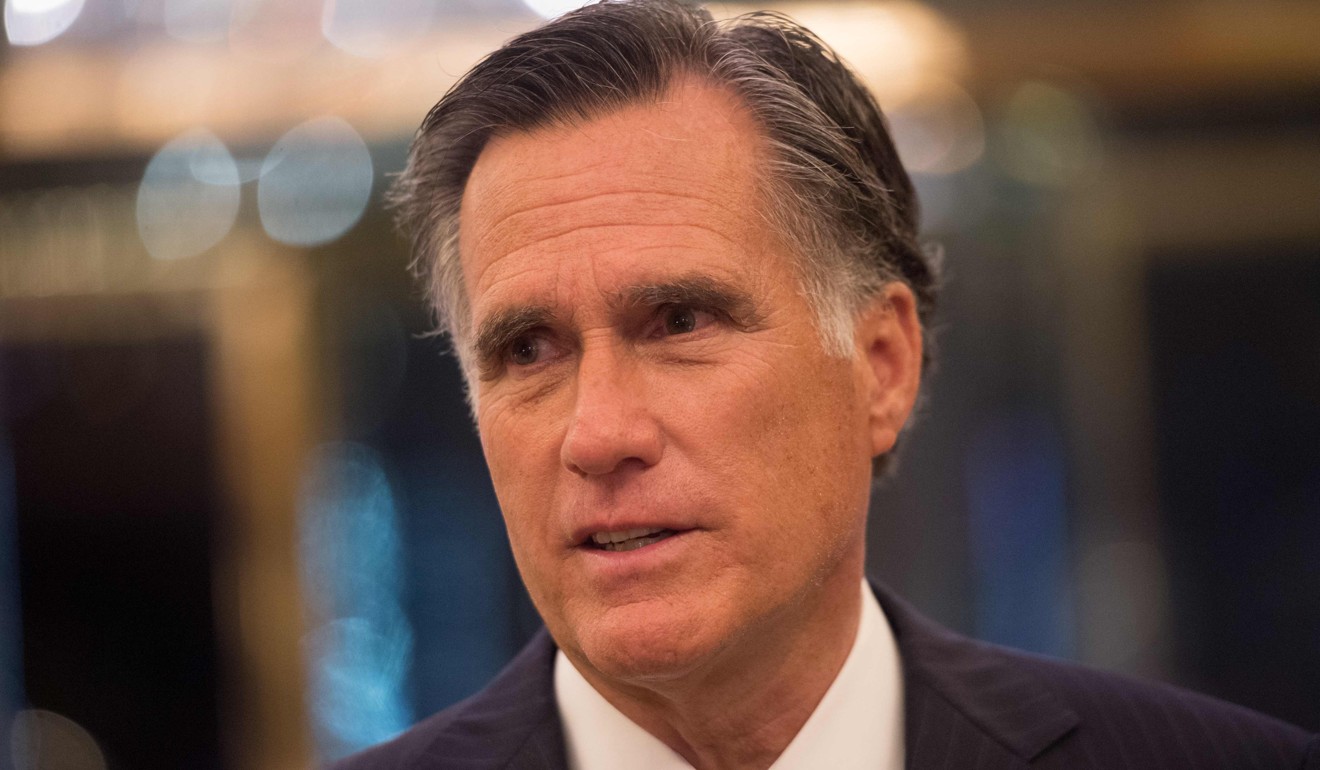 This file photo taken on November 29, 2016 shows Mitt Romney as he speaks to the media after meeting with Donald Trump at Trump International Hotel and Tower, in New York. Photo: Agence France-Presse