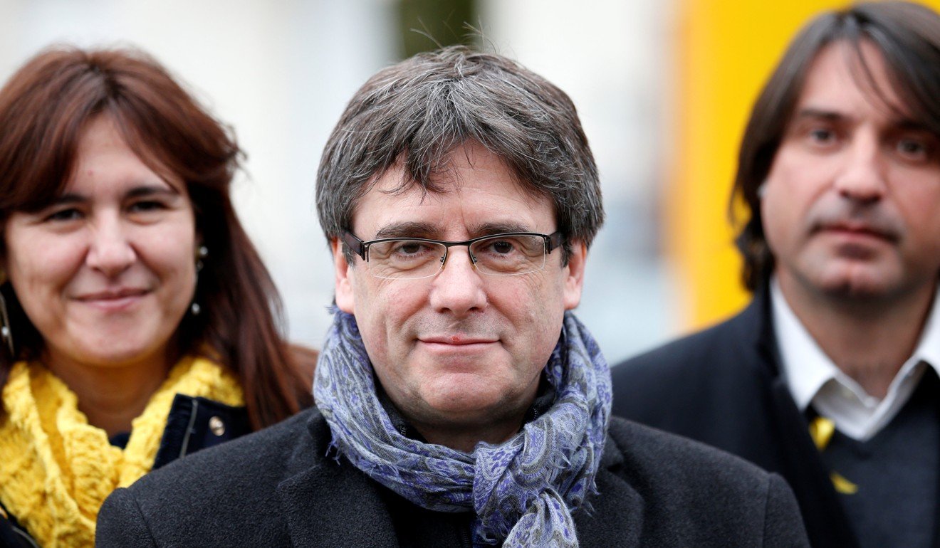 Former Catalan leader Carles Puigdemont attends a meeting with his party’s parliament group in Brussels, Belgium, last week. Photo: Reuters