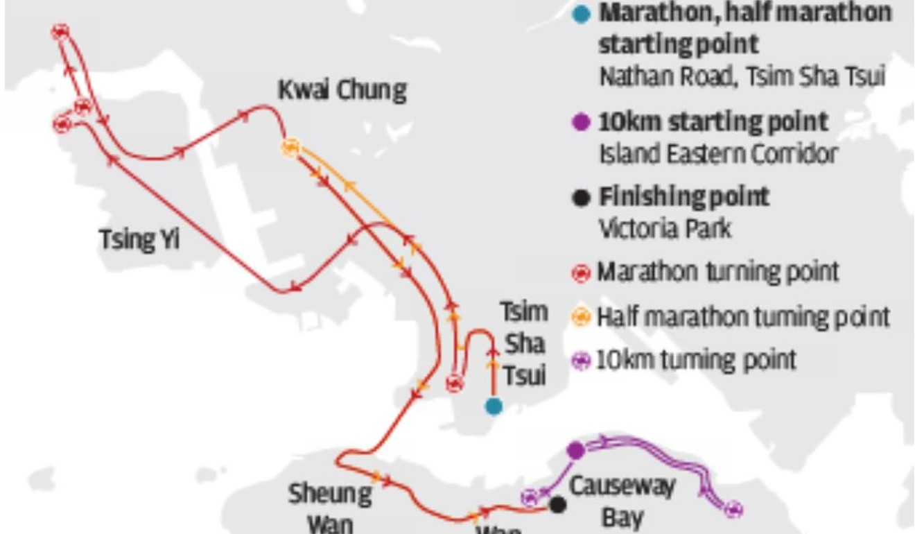 Hong Kong Marathon 2018 route. SCMP graphic