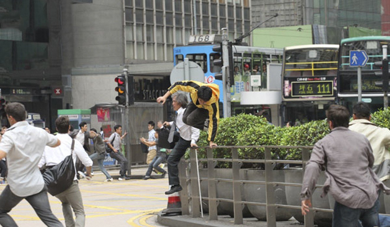 Stuntman Jason Li (centre) in a scene from Transformers: Age of Extinction filmed in Hong Kong. Photo: courtesy of Jason Li