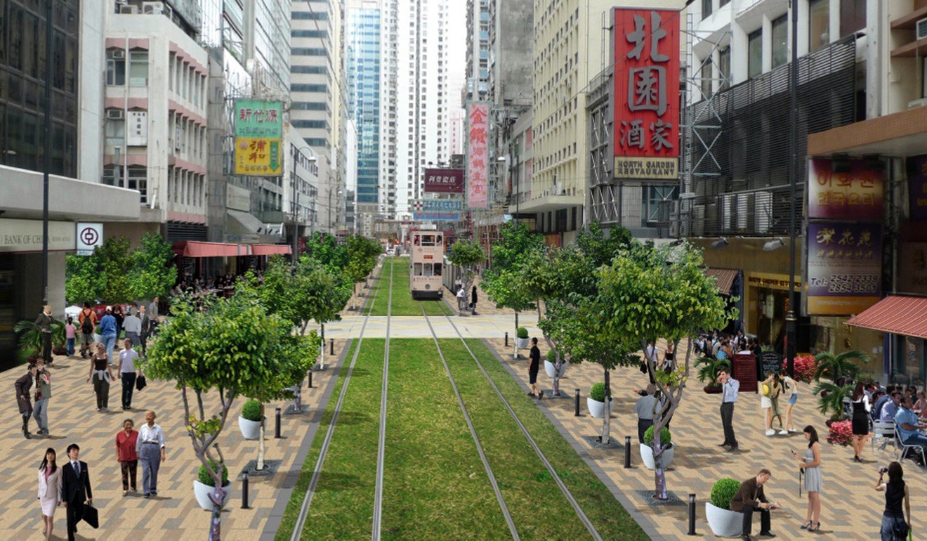 An artist’s rendition of a pedestrianised section of Hillier Street in Sheung Wan. Photo: Handout