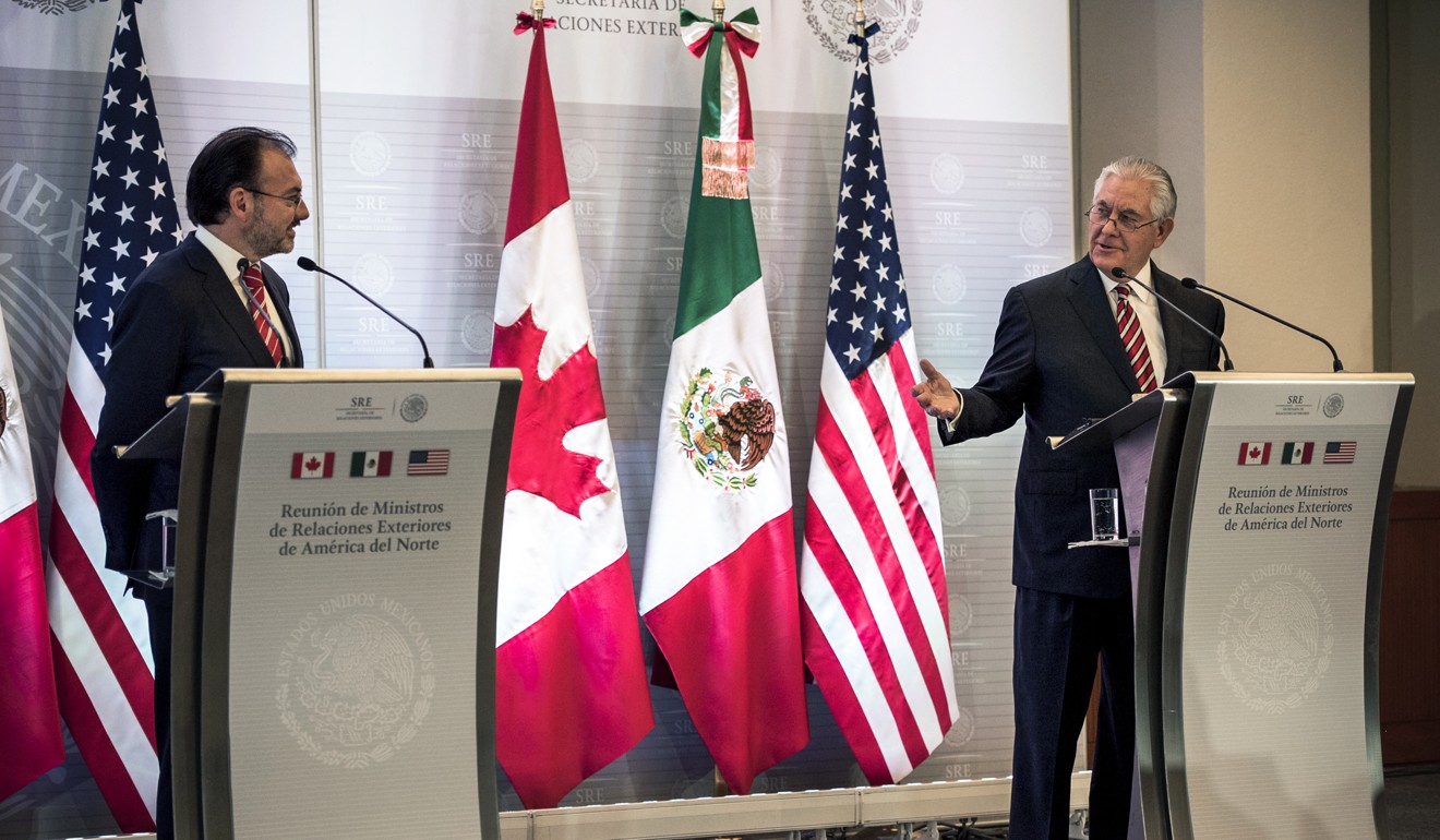 US Secretary of State Rex Tillerson (right) speaks at a joint press conference with Luis Videgaray, Mexico's foreign minister earlier this week. Photo: Bloomberg