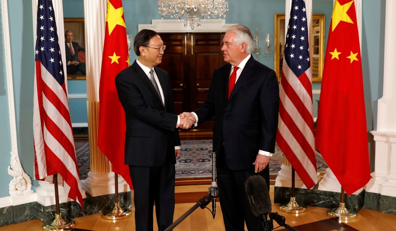 Yang Jiechi and Rex Tillerson pictured at the State Department in Washington. Photo: Reuters