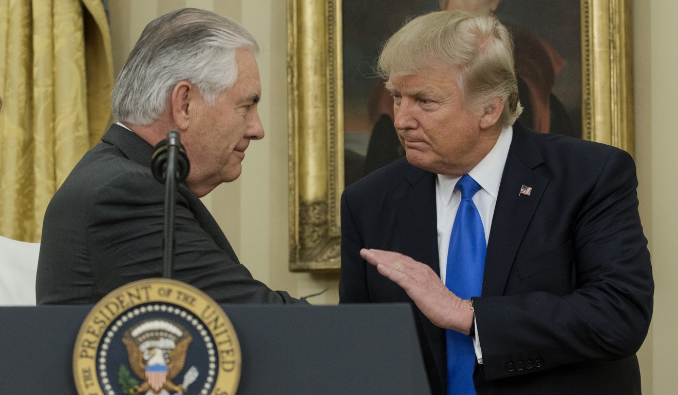 Former US policymakers have warned that US President Donald Trump’s administration will soon announce retaliatory measures based on the government’s investigations into China’s trade practices. Pictured: Tillerson and Trump. Photo: Bloomberg