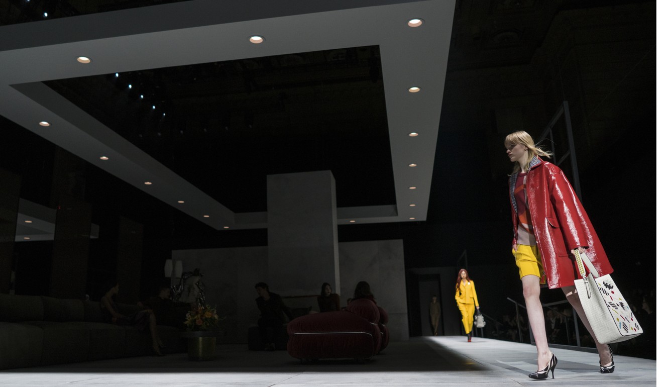 A Bottega Veneta model on the catwalk in New York. Photo: AP