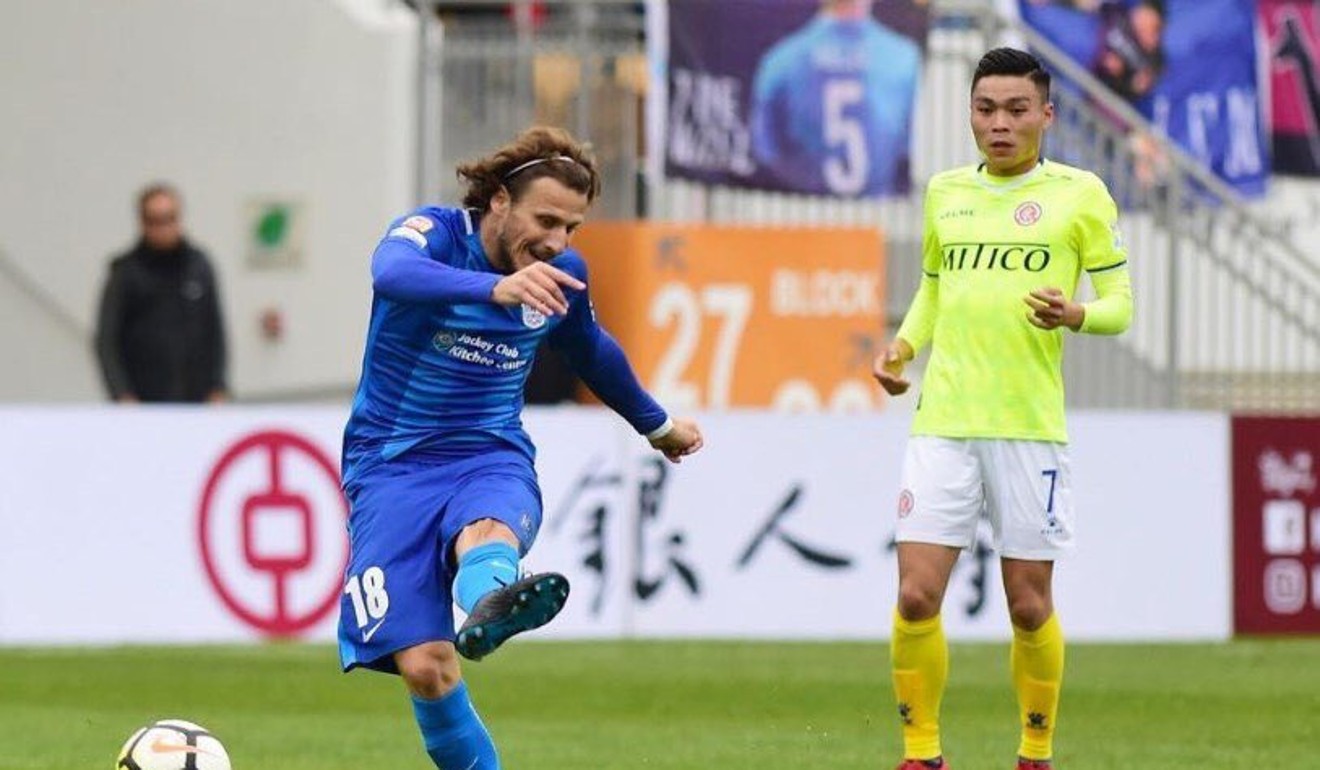 Diego Forlan scores for Kitchee in the Hong Kong Premier League. Photo: Twitter