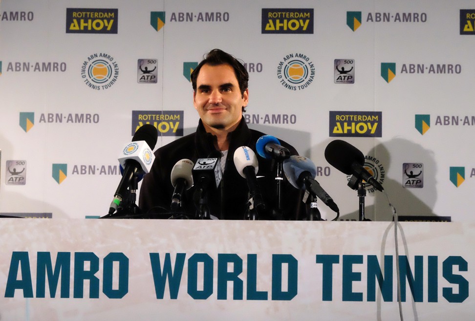 Federer faces the media in Rotterdam after becoming world No 1. Photo: AP