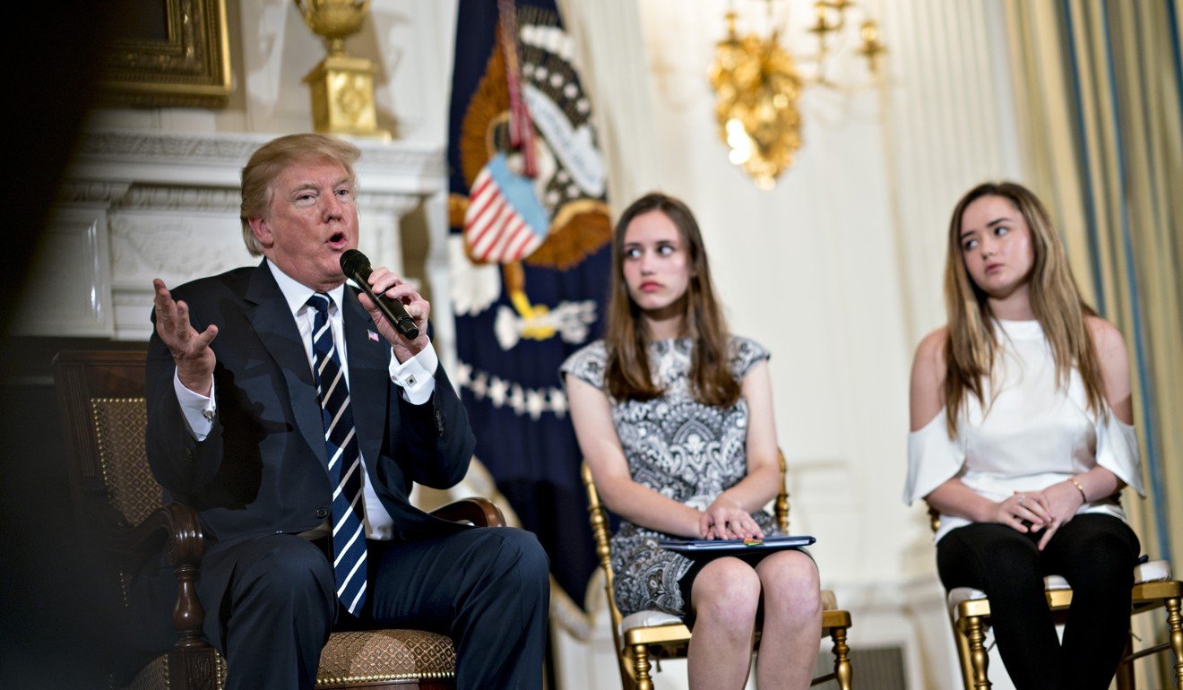 US President Donald Trump (left) pictured during his meeting at the White House with survivors of the Florida school shooting. Photo: Bloomberg