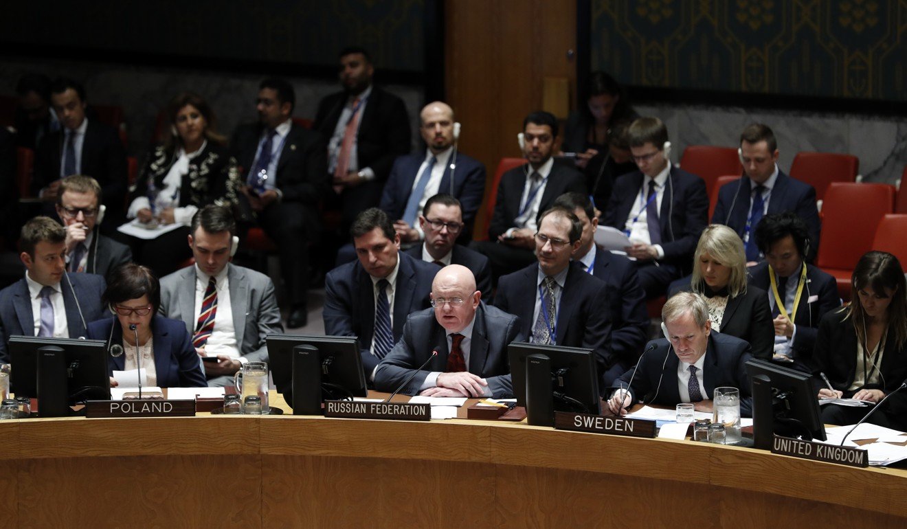 Russian Ambassador to the United Nations Vassily Nebenzia addresses a United Nations Security Council meeting on the situation in Syria. Photo: Xinhua