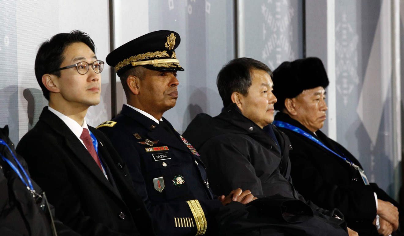 US General Vincent Brooks (second from left) and Kim Yong-chol (far right). Photo: AFP