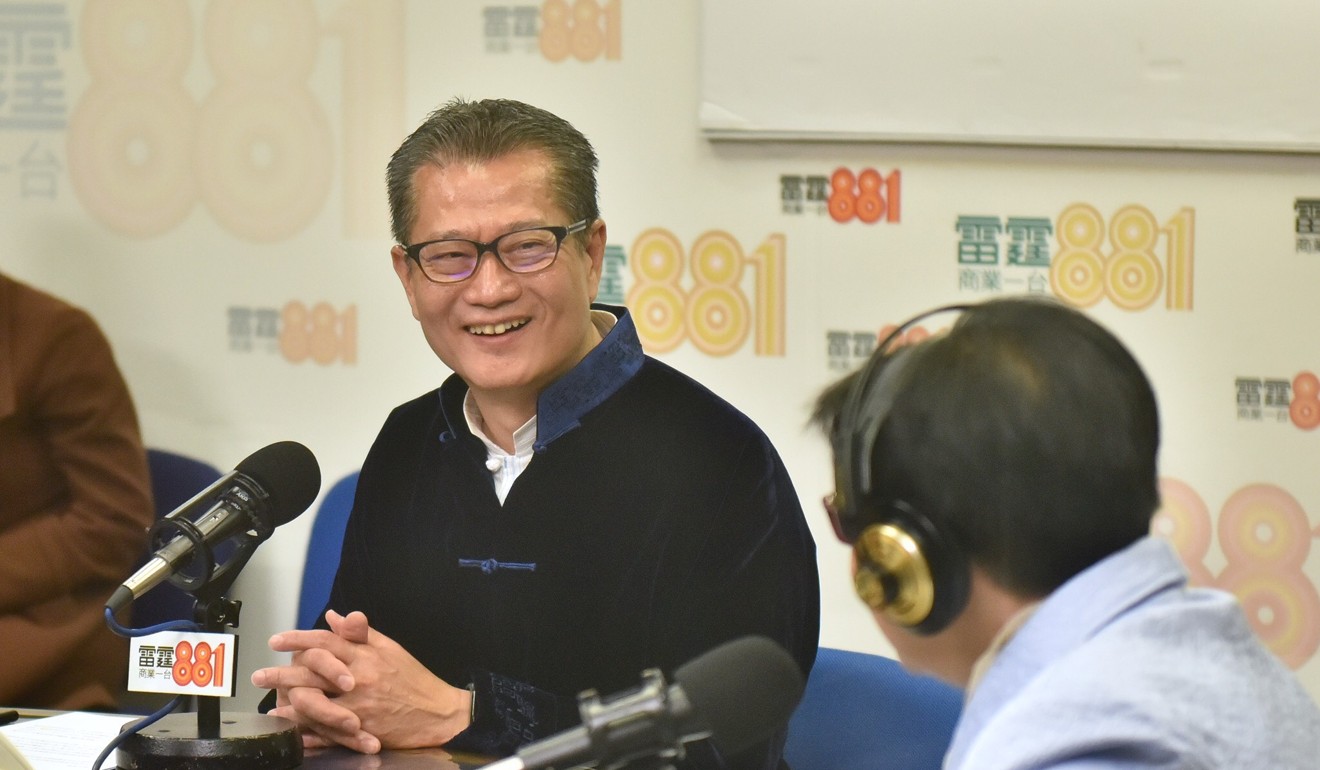 Financial Secretary Paul Chan attends a local radio programme on February 17, 2018. Photo: Handout