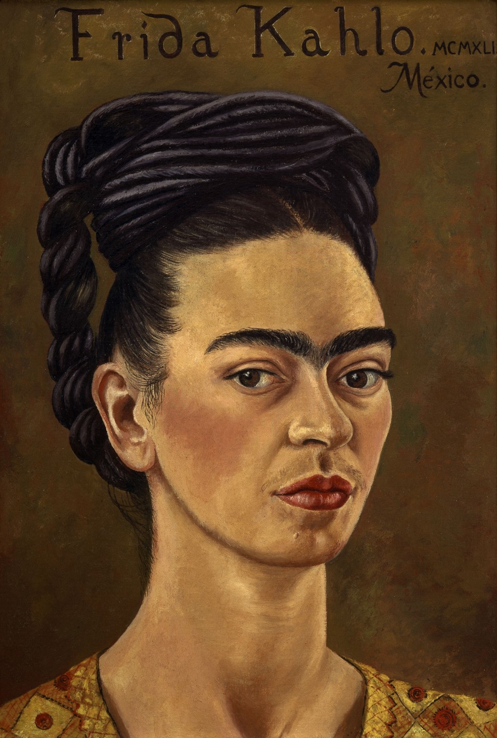 Frida Kahlo’s ‘Self-Portrait in Red and Gold Dress’ (1941).