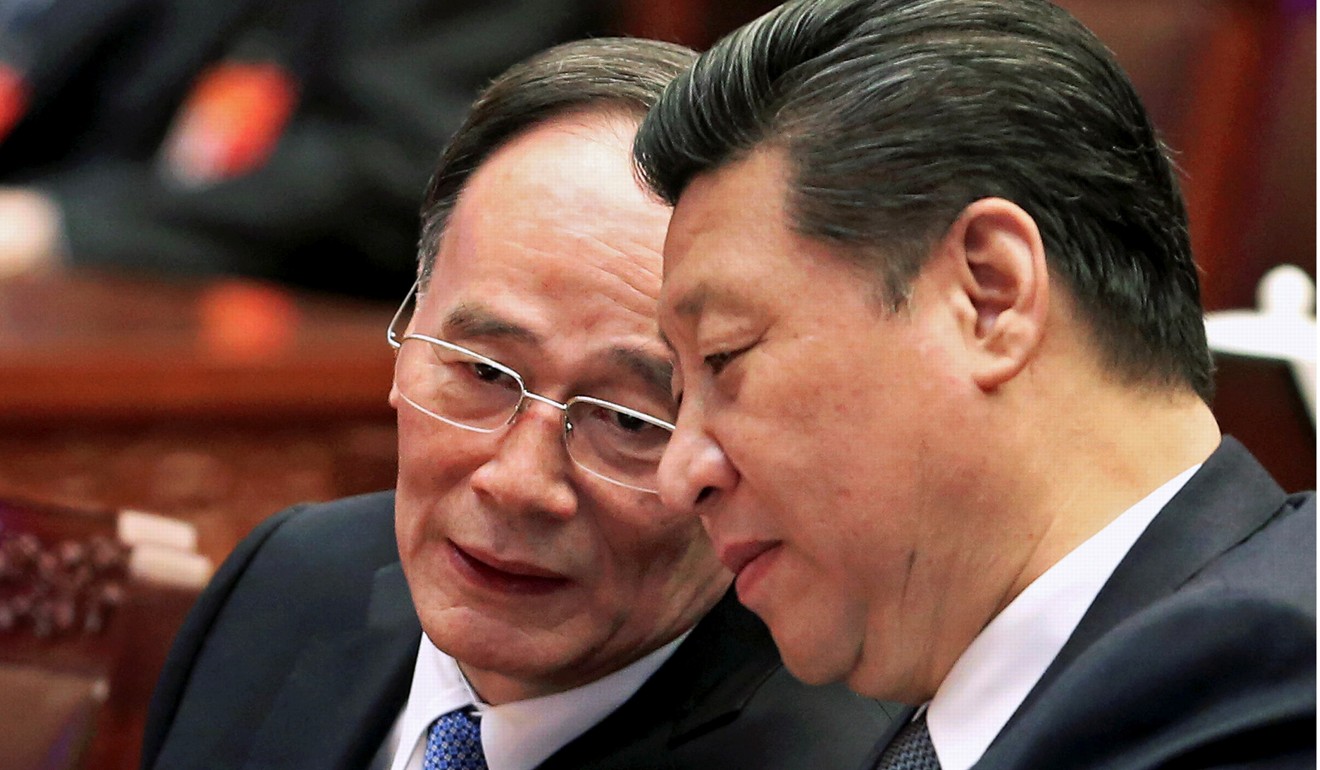 President Xi Jinping (right) and the man tipped to become vice-president, Wang Qishan, at a meeting in Beijing in March 2015. Photo: Reuters