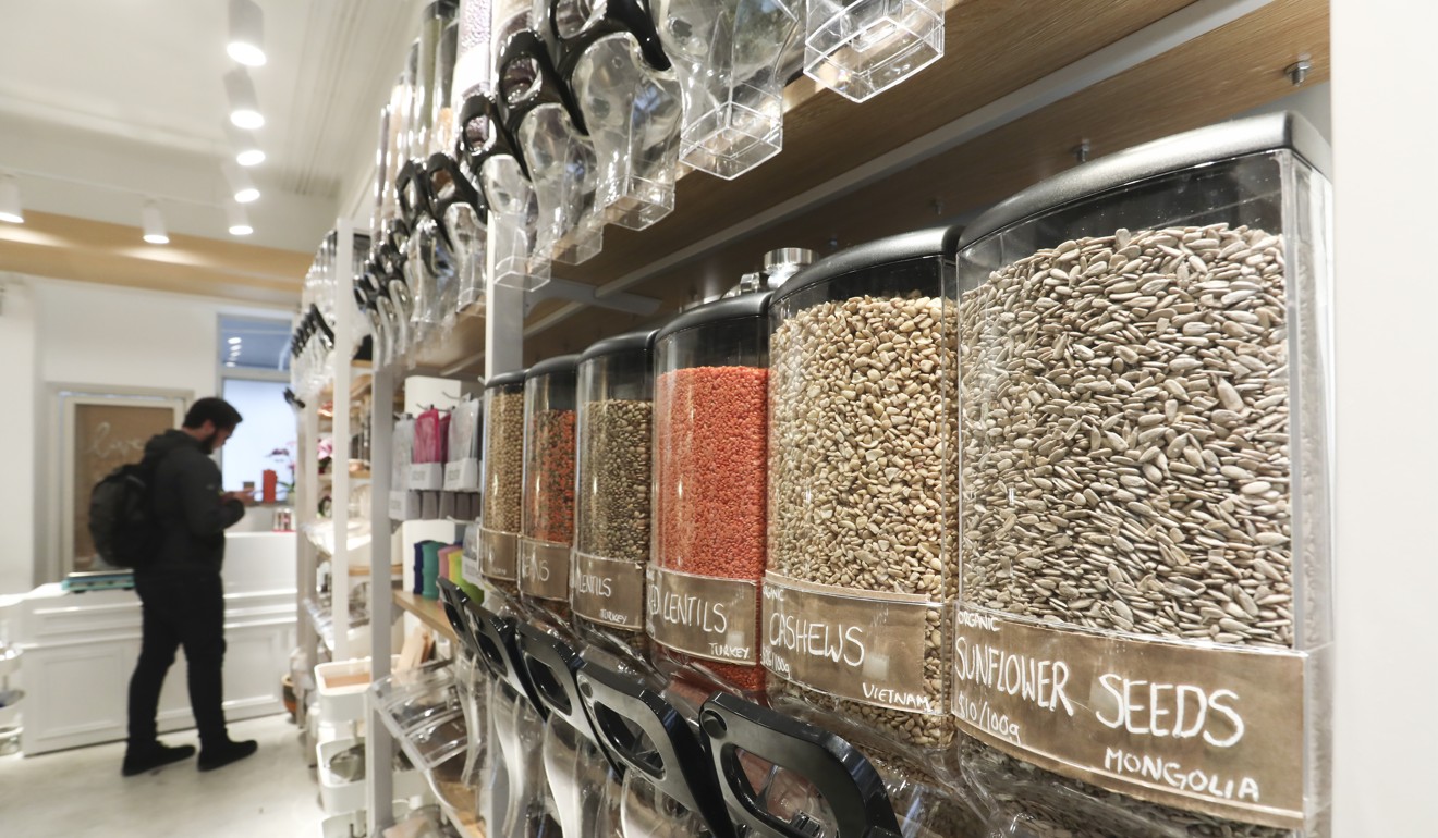 Bulk bins filled with food at Live Zero. Picture: Jonathan WONG
