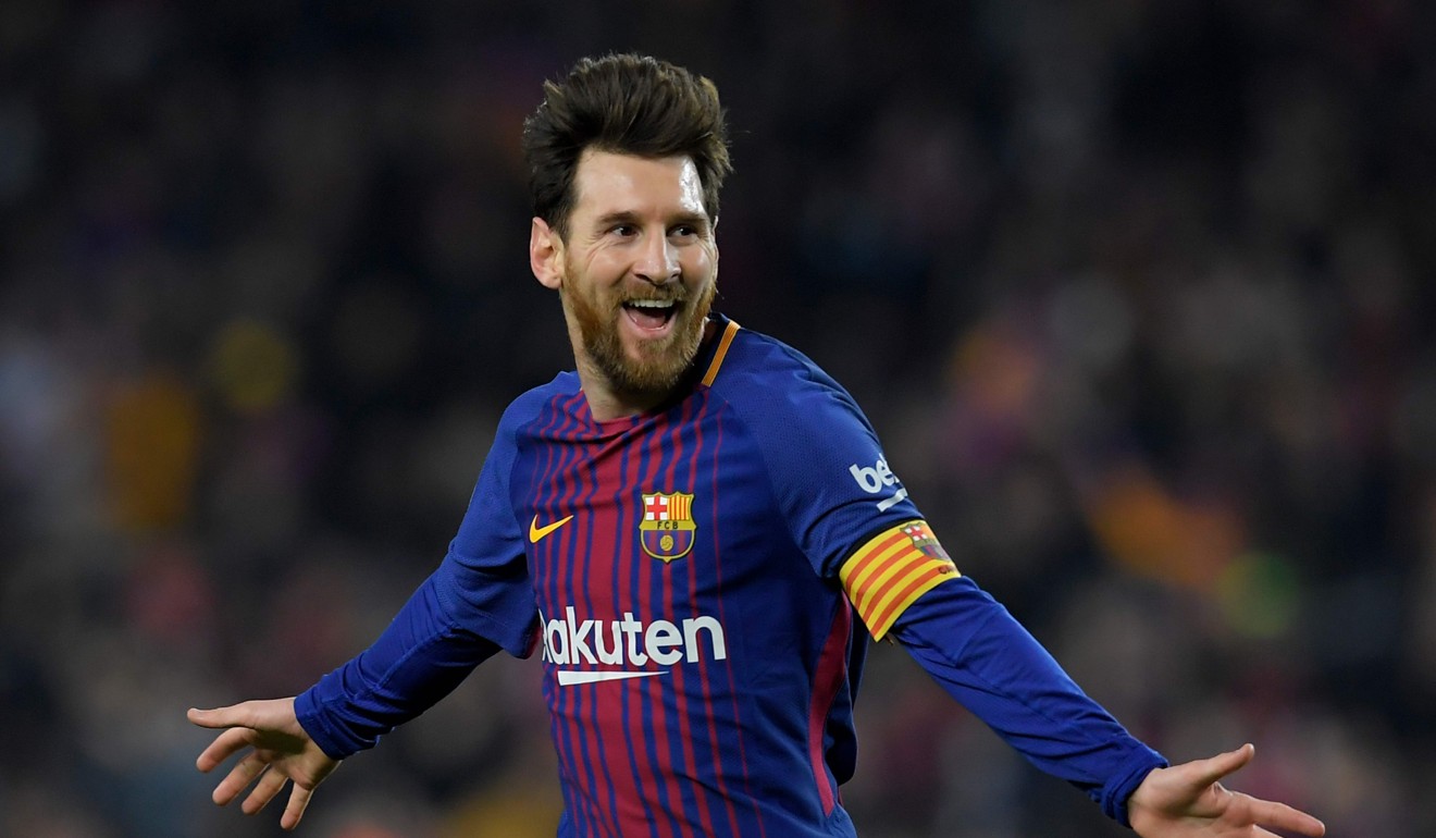 Barcelona's Argentinian forward Lionel Messi celebrates after scoring. He has been linked with a move to China. Photo: AFP