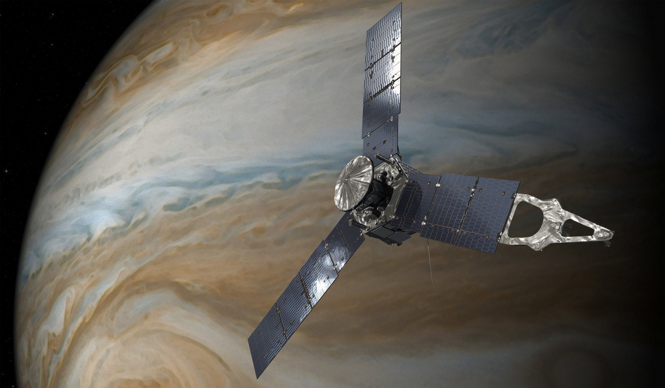 An illustration depicting the US space agency's Juno spacecraft in orbit above Jupiter's Great Red Spot. Photo: Nasa/JPL-Caltech handout via Reuters